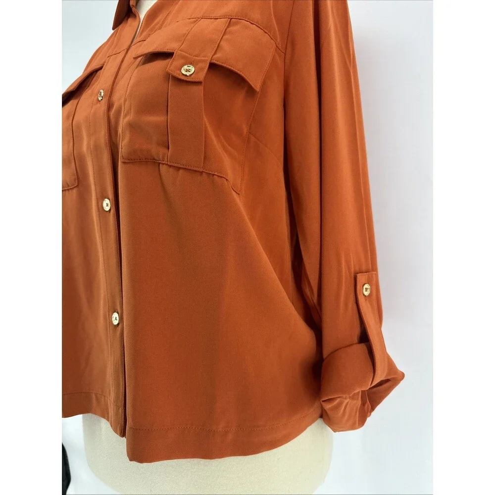 MICHAEL Michael Kors Relaxed Boxy Fit Button Down Orange Top Sz Med